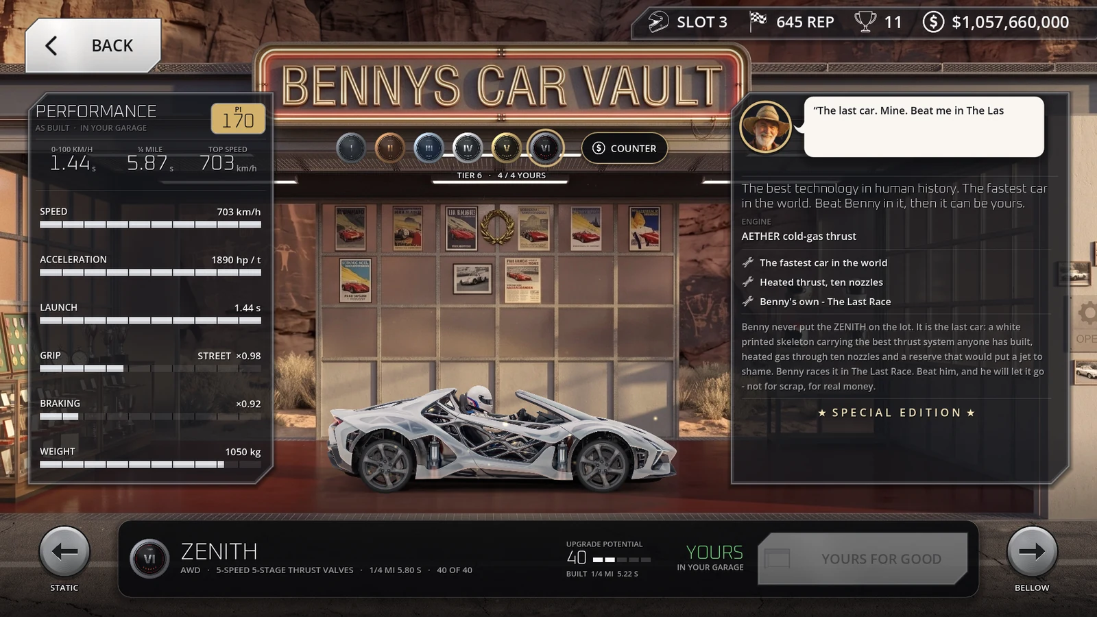 Benny's Car Vault with a car on display